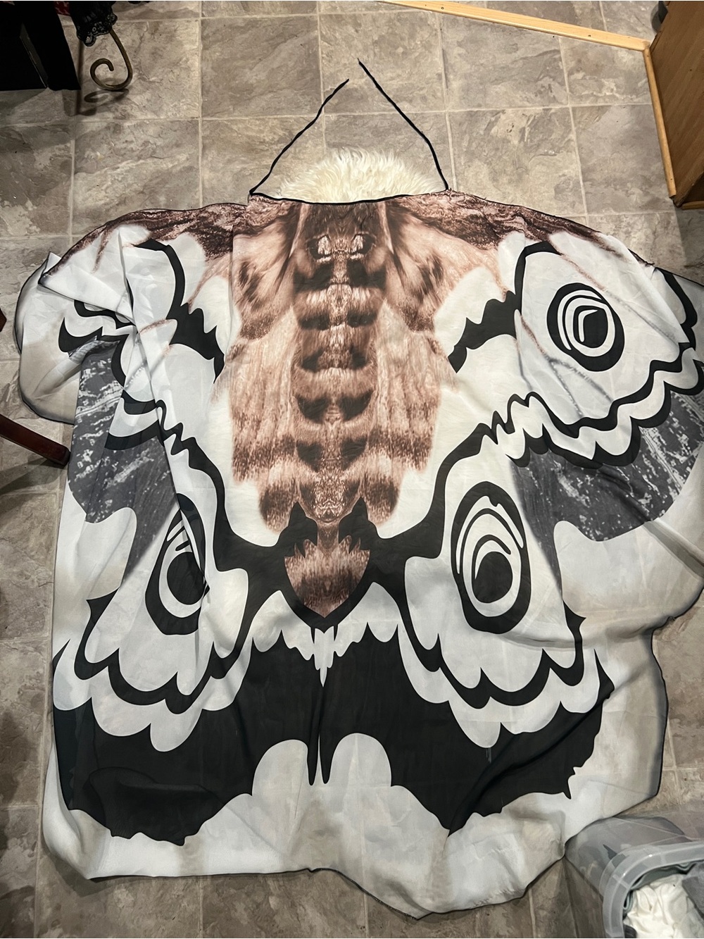 Butterfly Moth Print Women's Kimono Jacket Shawl - Brown & Black